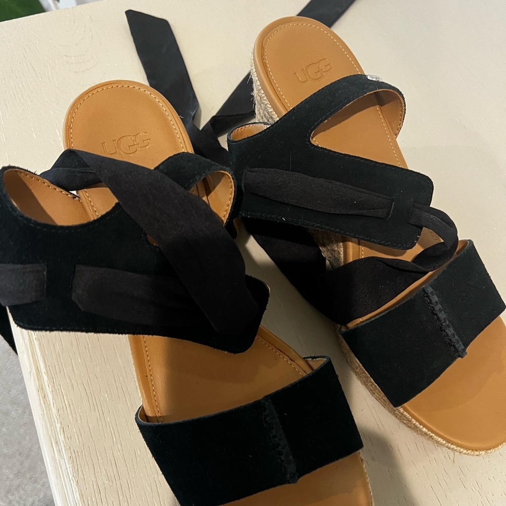 UGG Black and Tan Wedge Sandals